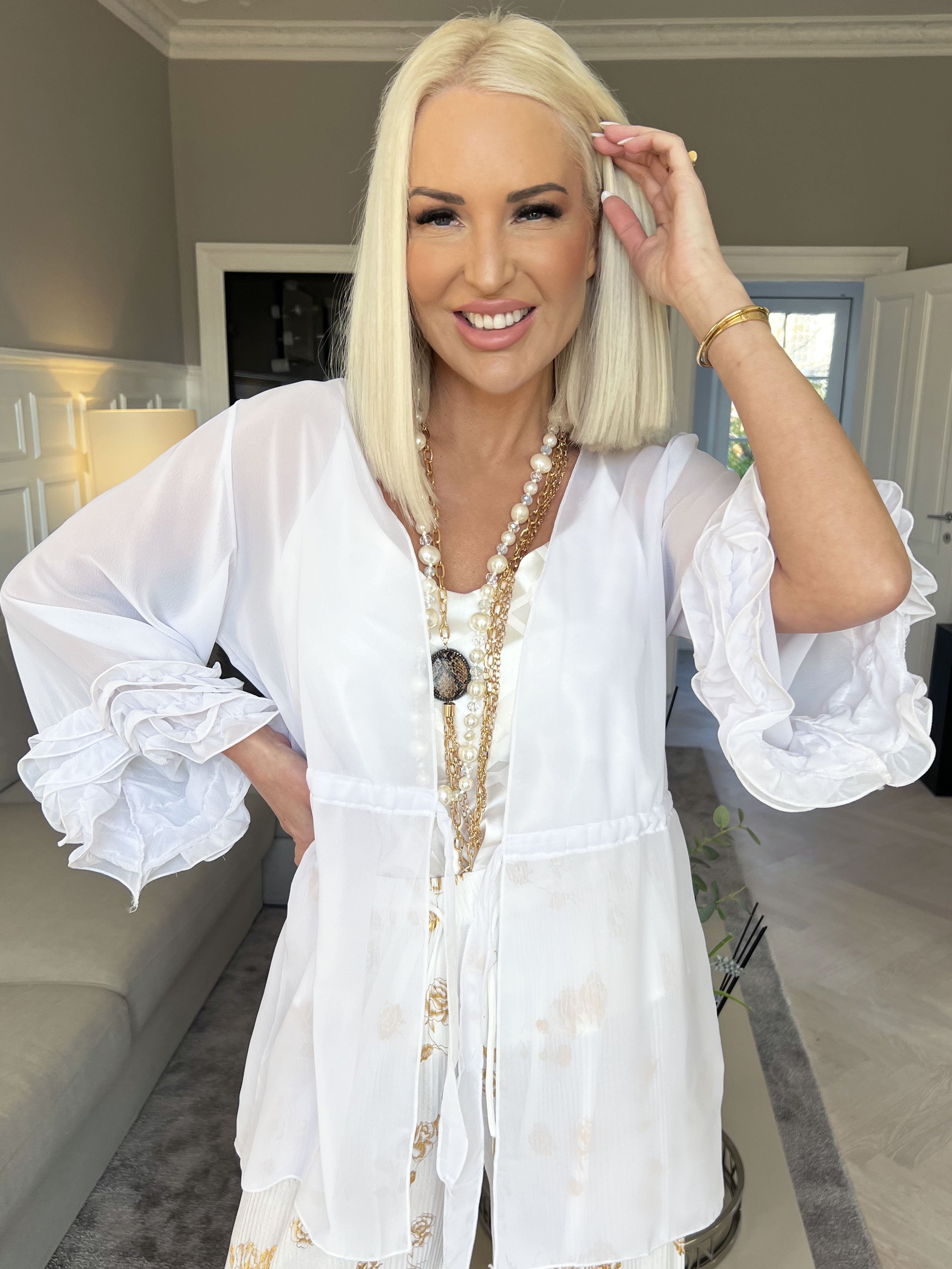 Valentine - Sød kimono i chiffon med bindebånd